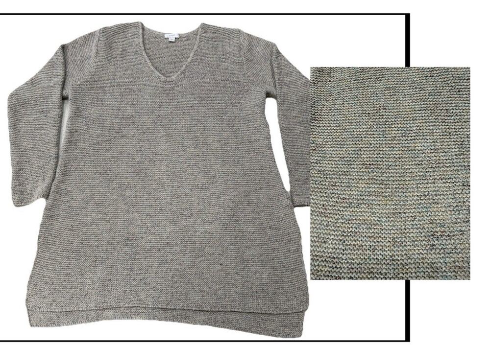 J Jill Sweater Women’s M Beige Marled Knit V Neck Stretch Casual Pullover